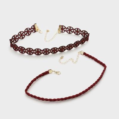 Mlck 12132 2 Pcs Braided Faux Suede Choker Cut Out Necklace Qingdao Mlck 12132 2 Pcs Braided Faux Suede Choker Cut Out Necklace