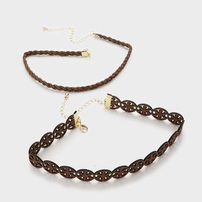 Mlck 12132 2 Pcs Braided Faux Suede Choker Cut Out Necklace Qingdao Mlck 12132 2 Pcs Braided Faux Suede Choker Cut Out Necklace