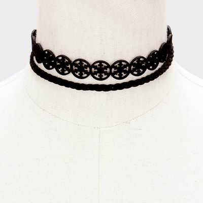 Mlck 12132 2 Pcs Braided Faux Suede Choker Cut Out Necklace Qingdao Mlck 12132 2 Pcs Braided Faux Suede Choker Cut Out Necklace