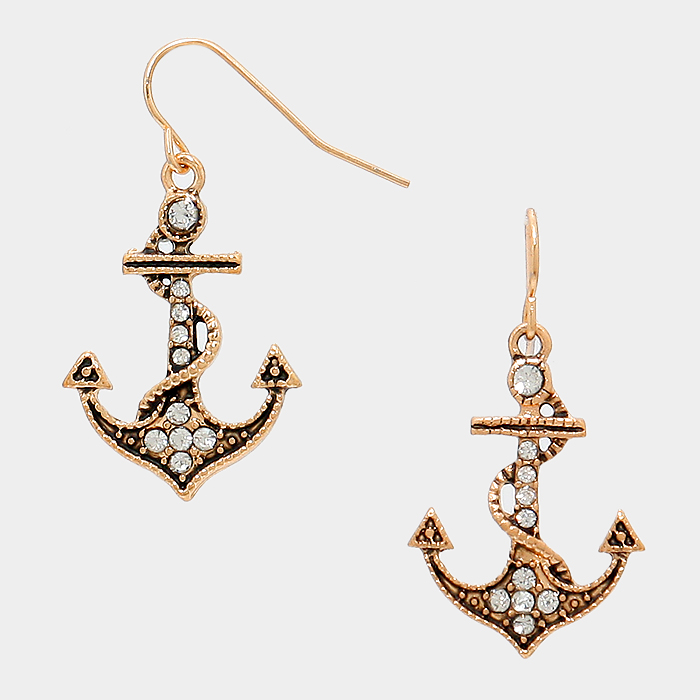 Yme 20452 Crystal Pave Metal Anchor Earrings Guangzhou Jewelry Yme 20452 Crystal Pave Metal Anchor Earrings Guangzhou Jewelry Factory Fashion Accessories Manufactusre