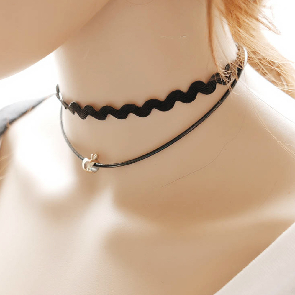 Xhc 1057 Personality Contracted Lace Leather Cord Choker Neckalce Xhc 1057 Personality Contracted Lace Leather Cord Choker Neckalce Apple Metal Accessories Pendant Mulitilever