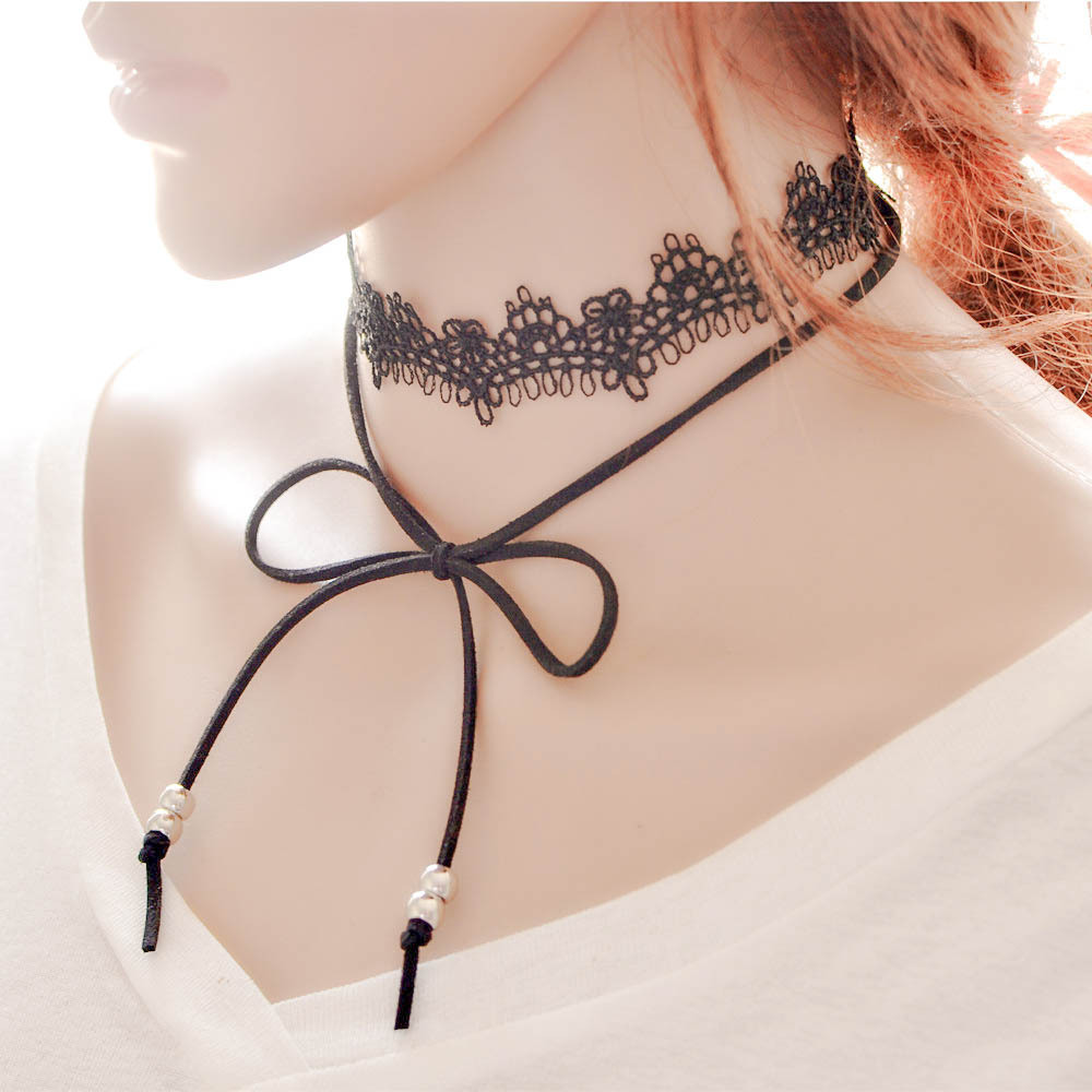 Xhc 1076 Korean New Fashion Bowknot Lace Choker With Pearl Decorated Xhc 1076 Korean New Fashion Bowknot Lace Choker With Pearl Decorated For Girl