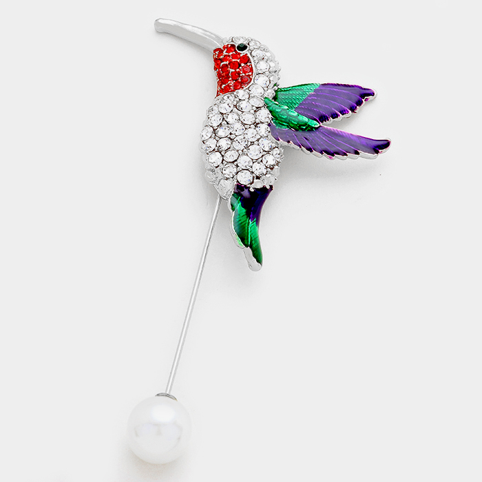 YMBH-30269 Crystal rhinestone parrot pearl stick brooch. Guangzhou Jewelry Factory Fashion Accessories Manufactusre Fashion Jewelry Supplier. 
