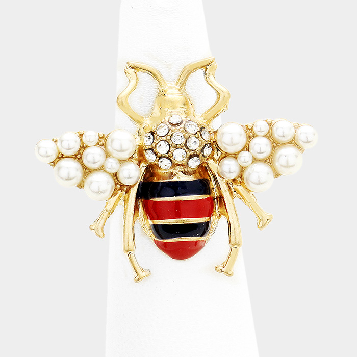 YMR-06011-Stone Honey Bee Pearl Cluster  Adjustable Ring Yiwu Jewelry Factory Fashion Accessories Manufacture Fashion Jewelry Supplier.